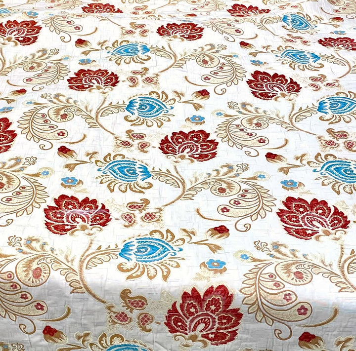 Tessuto Jacquard Rosso Blu Ciniglia Floreale Paisley