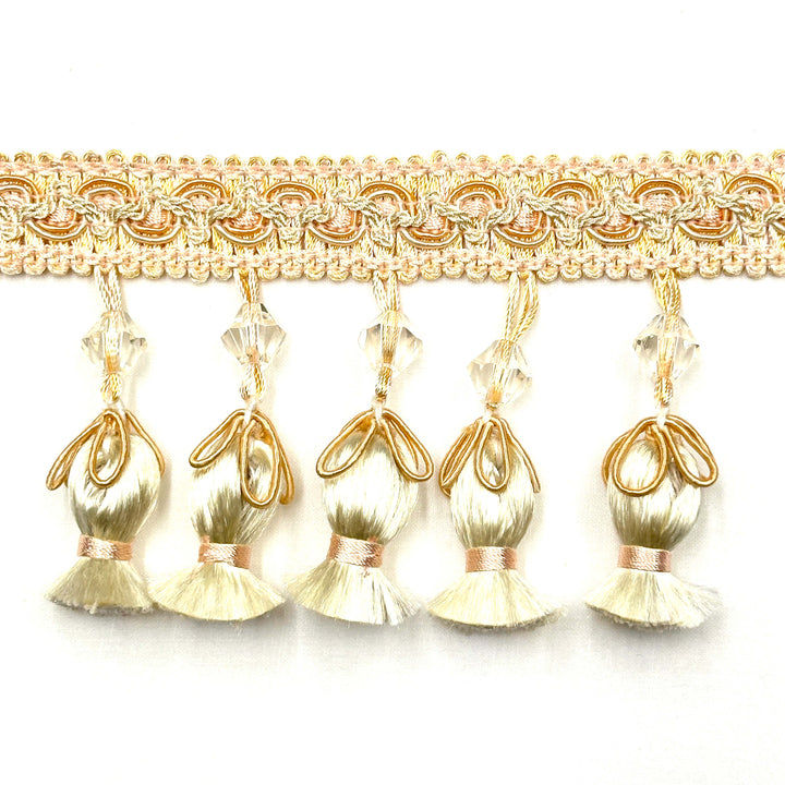 24 YARDS / Amalfino 3" Beaded Tassel Fringe Trim Coral Ivory