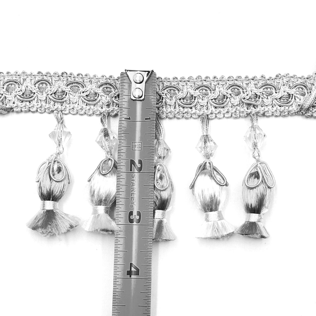 24 YARDS / Amalfino 3" Beaded Tassel Fringe Trim Gold Ivory