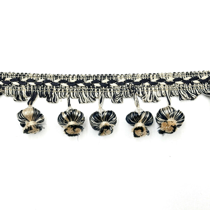 24 YARDS / VALENTINA 2.5" Tassel Fringe Trim Black Ivory