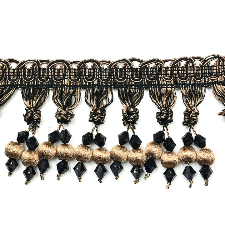 24 YARDS / BELUS 3" Beaded Tassel Fringe Trim Black Brown