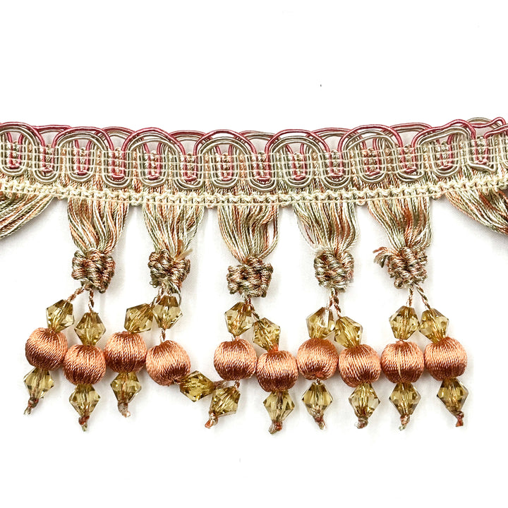 24 YARDS / BELUS 3" Beaded Tassel Fringe Trim Coral Pink