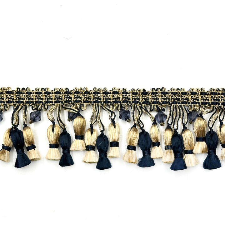 24 YARDS / Annabelle 2" Tassel Fringe Trim French Black Ivory