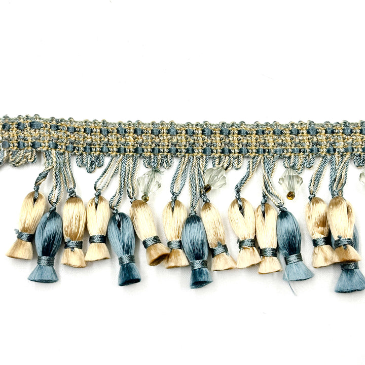 24 YARDS / Annabelle 2" Tassel Fringe Trim French Blue Ivory