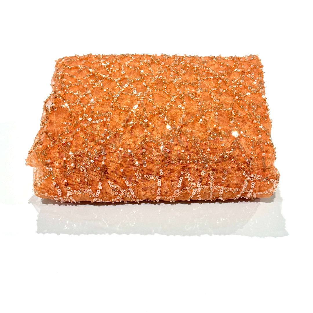 Abstract Orange Sequin Beaded Embroidery Tulle Mesh Lace Party Prom Bridal Dress Fabric