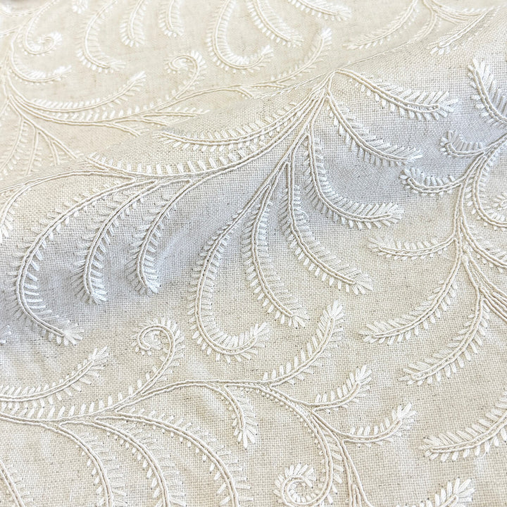 Belgique Embroidered Linen Cotton Blend Fabric | 4 Colors