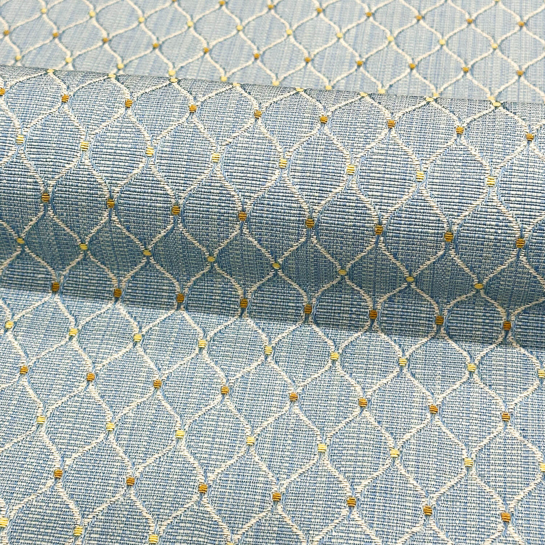 Light Dull Blue Geometric Diamond Dots Embroidered Jacquard Brocade Fabric