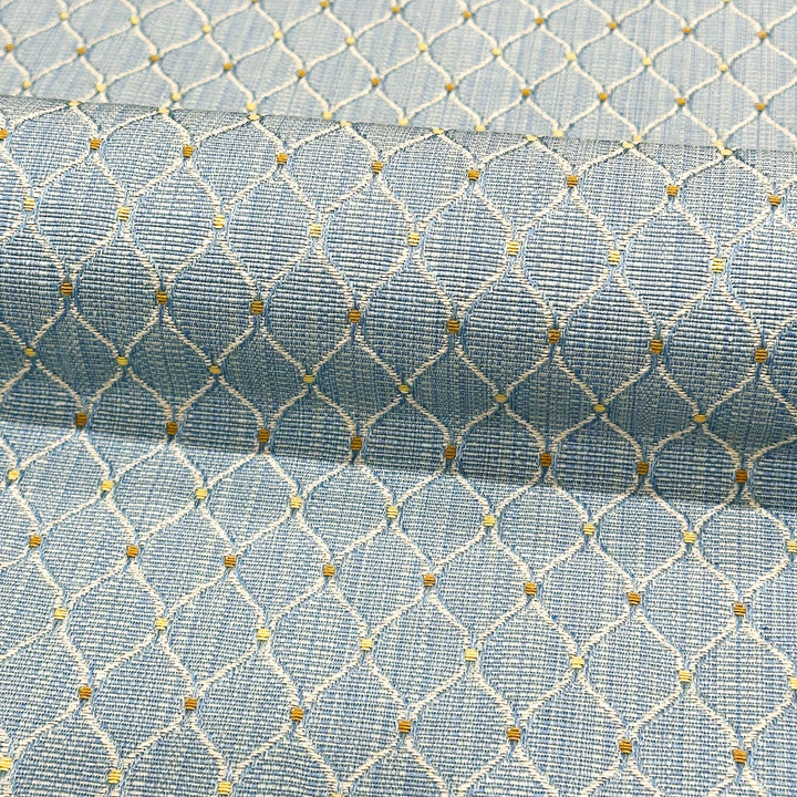 Light Dull Blue Geometric Diamond Dots Embroidered Jacquard Brocade Fabric