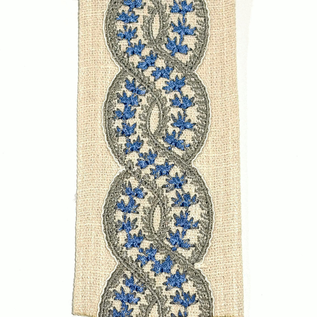 Cordelia Slate Blue 3.5 inch embroidery decorative ribbon tape trim
