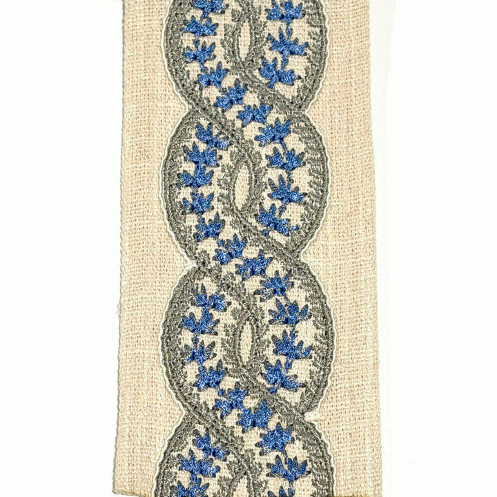 Cordelia Slate Blue 3.5 inch embroidery decorative ribbon tape trim