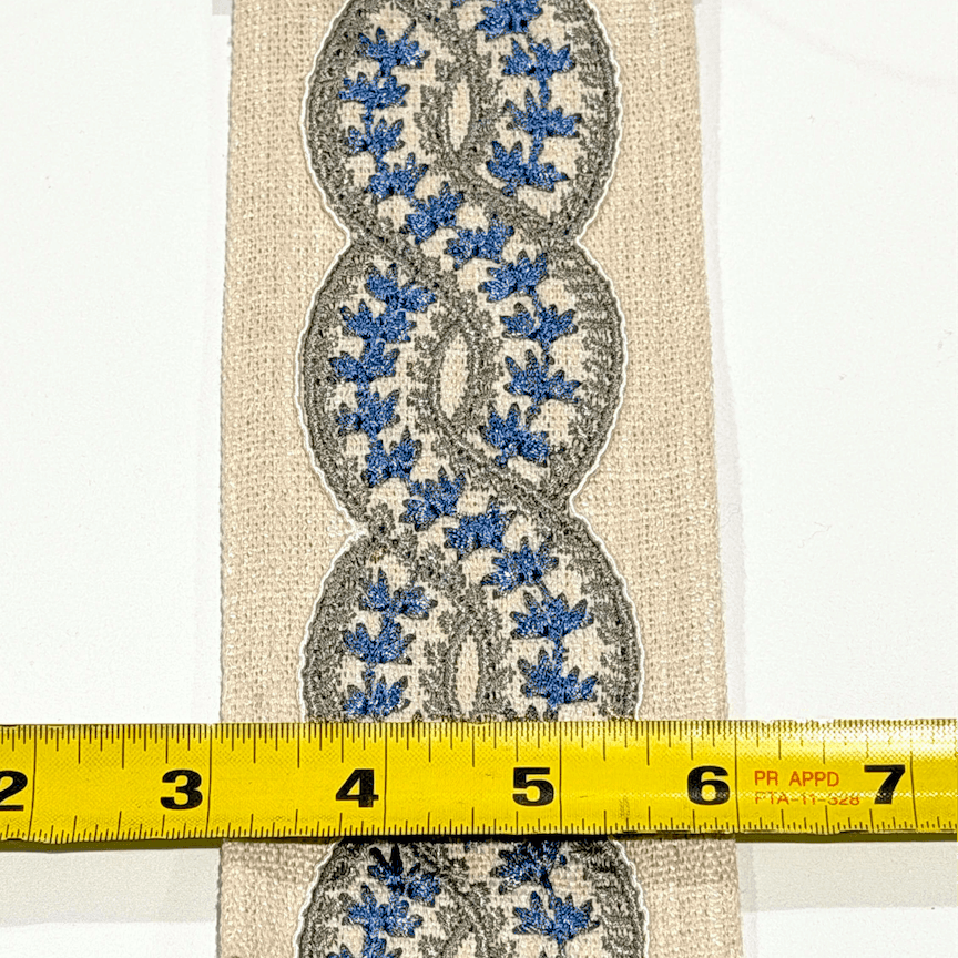 Cordelia Slate Blue 3.5 inch embroidery decorative ribbon tape trim