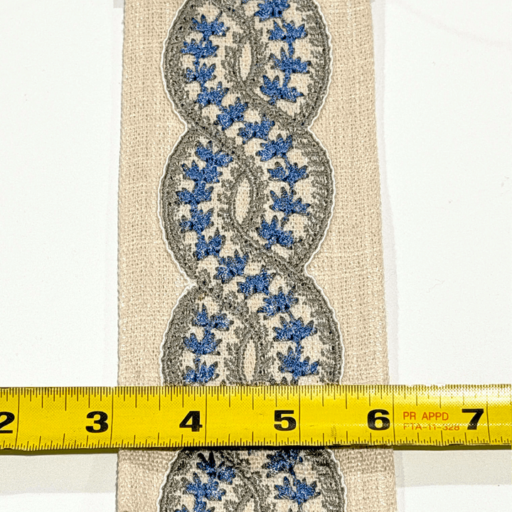 Cordelia Slate Blue 3.5 inch embroidery decorative ribbon tape trim