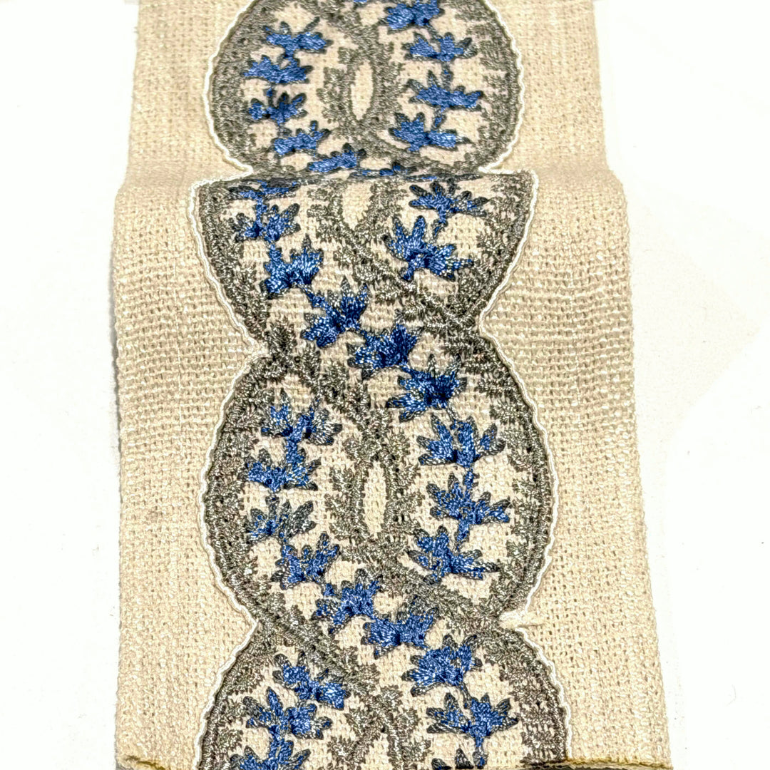 Cordelia Slate Blue 3.5 inch embroidery decorative ribbon tape trim