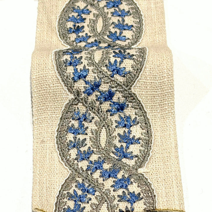 Cordelia Slate Blue 3.5 inch embroidery decorative ribbon tape trim