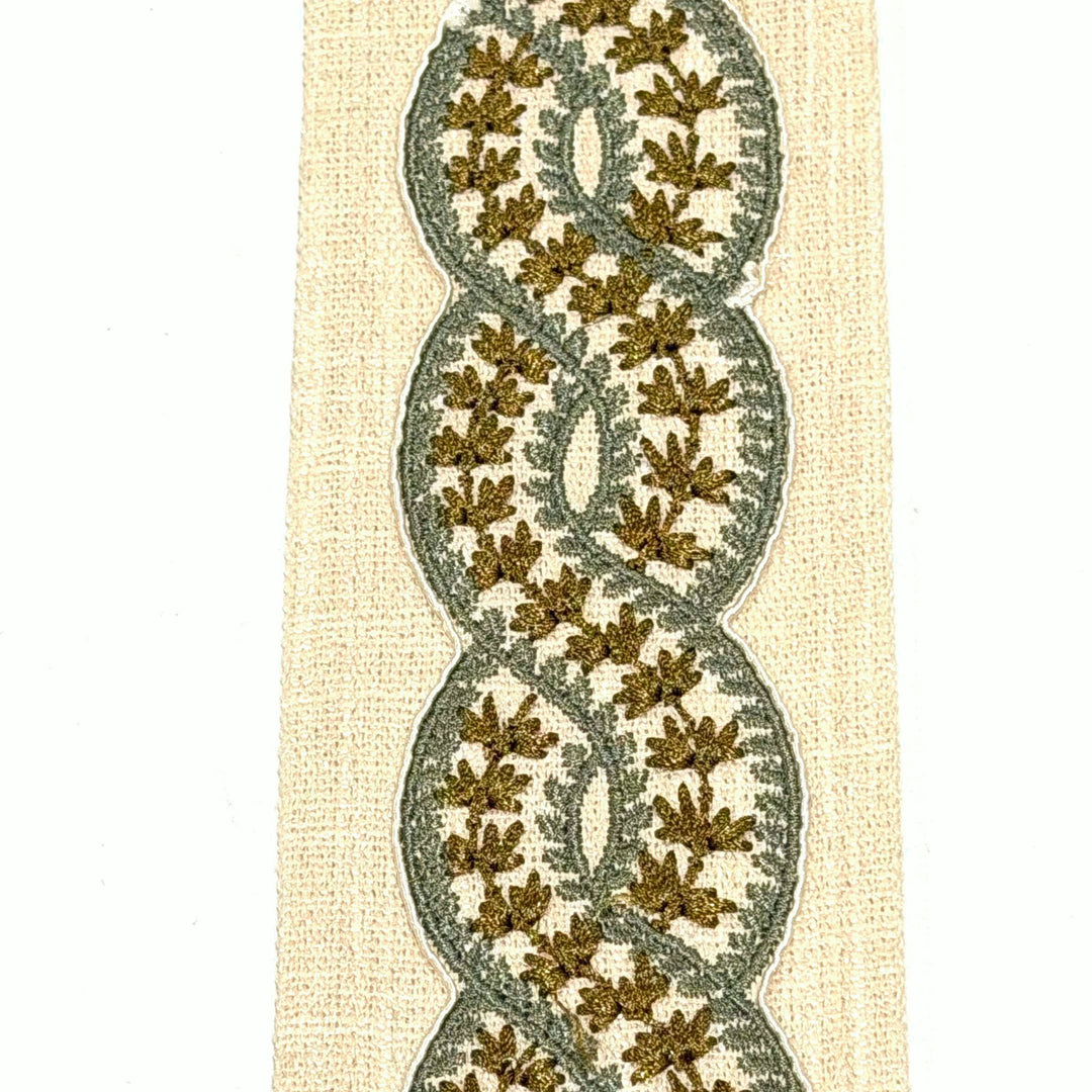 Cordelia Olive Sage 3.5 inch embroidery decorative ribbon tape trim