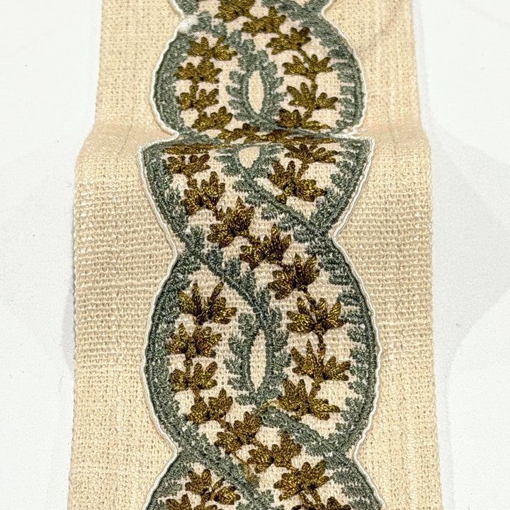 Cordelia Olive Sage 3.5 inch embroidery decorative ribbon tape trim