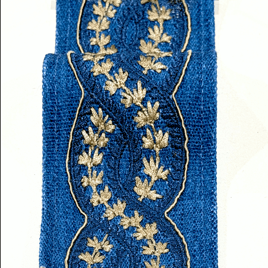 Cordelia Indigo Denim 3.5 inch embroidery decorative ribbon tape trim