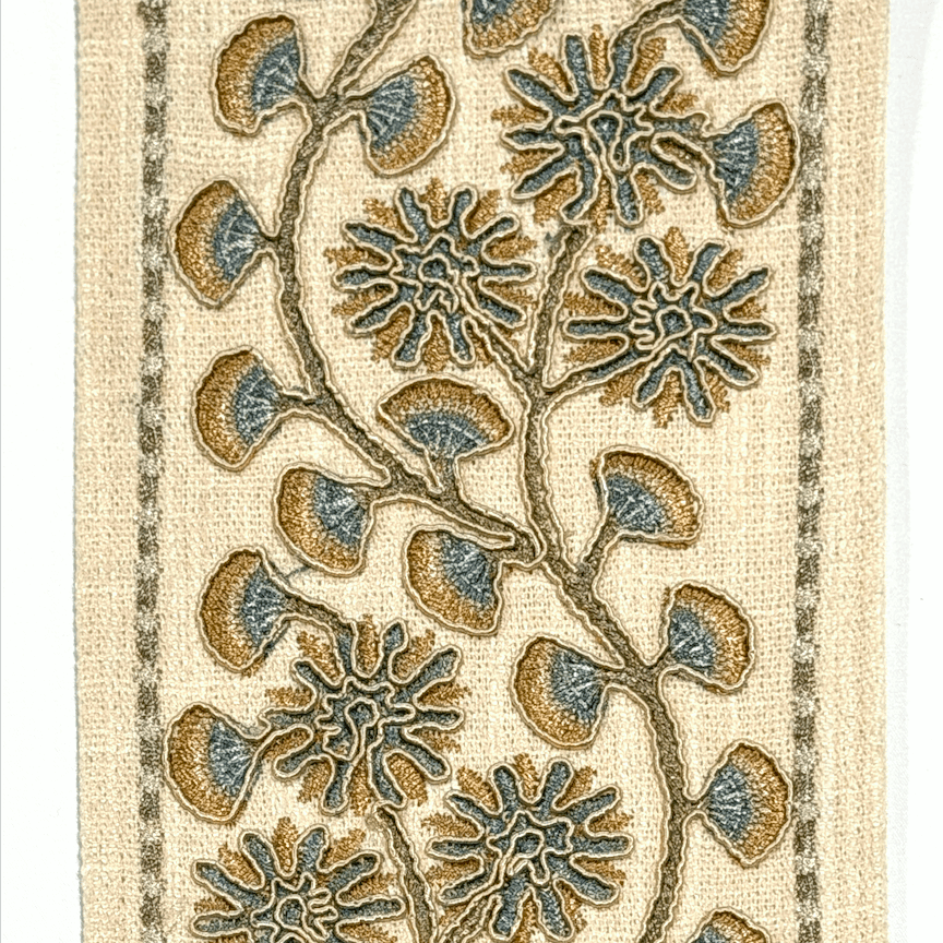 Chrysanthe Blue Gold 4.7 inch embroidery decorative ribbon tape trim