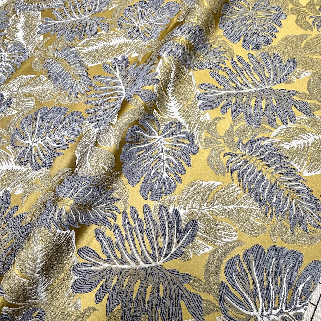 108" Wide LUNA Gold Gray Large Floral Design Jacquard Fabric
