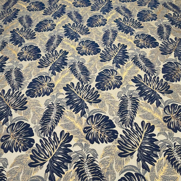 108" Wide LUNA Navy Blue Gold Large Floral Design Jacquard Fabric