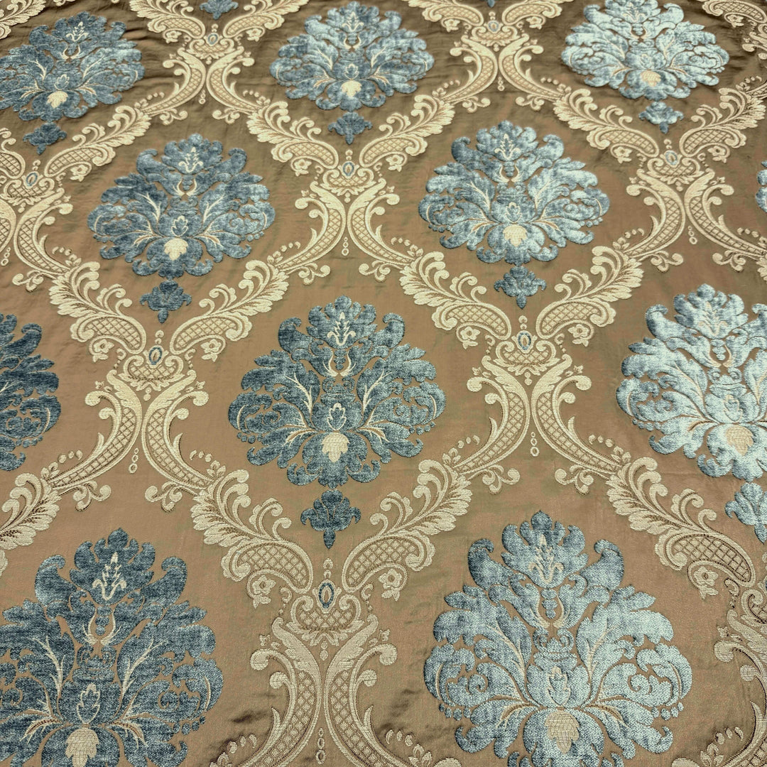 Tessuto Labelle Damasco Broccato Jacquard Blu Verde Dorato