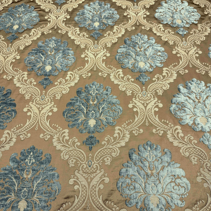 Tessuto Labelle Damasco Broccato Jacquard Blu Verde Dorato