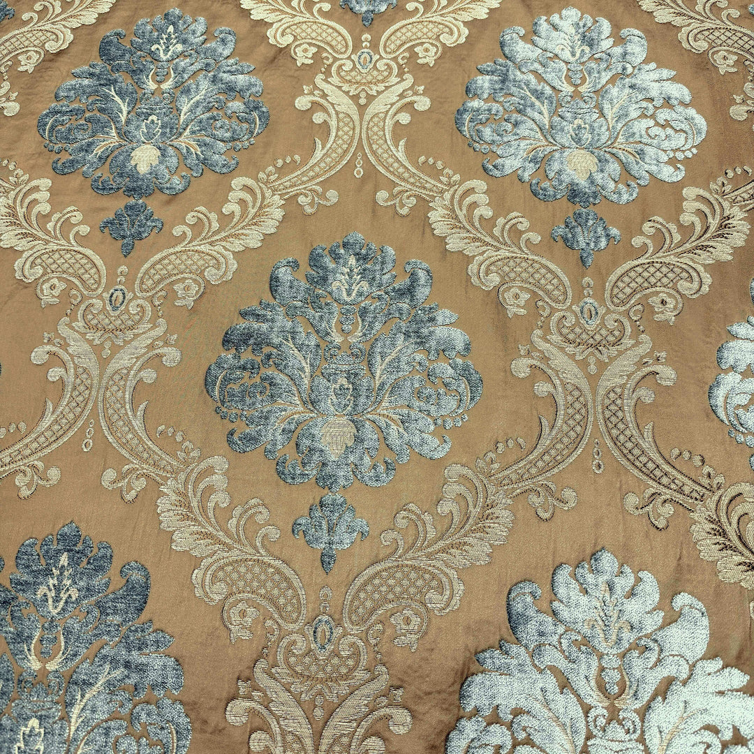 Tessuto Labelle Damasco Broccato Jacquard Blu Verde Dorato