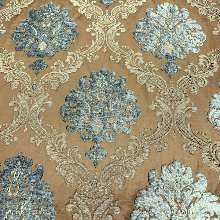 Tessuto Labelle Damasco Broccato Jacquard Blu Verde Dorato