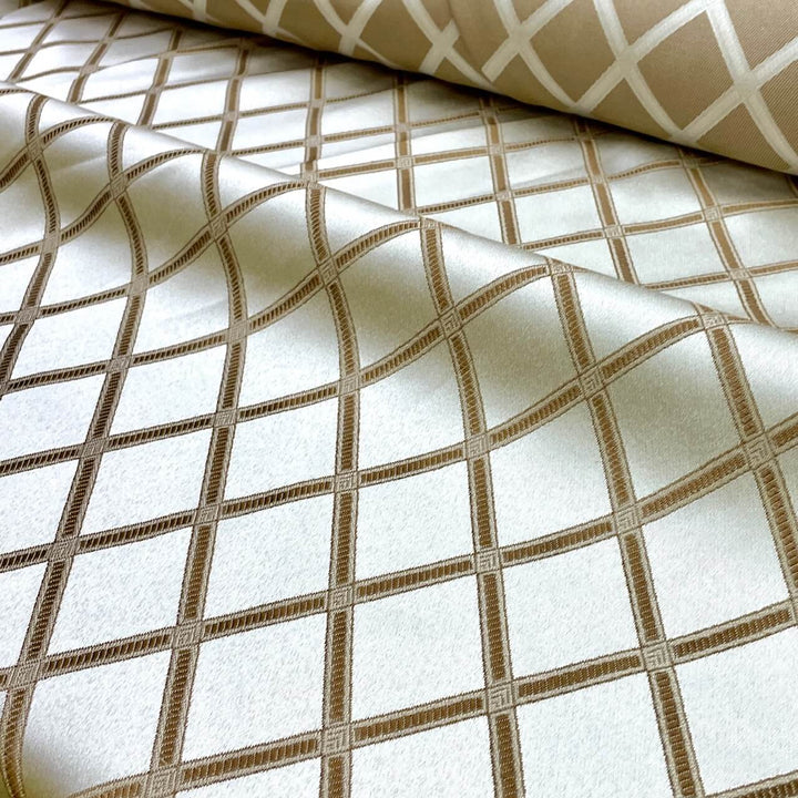 5 YARDS / Brown Beige Geometric Small Diamond Design Jacquard Fabric