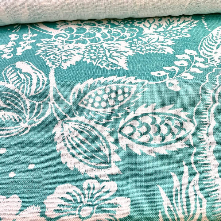 3 YARDS  / 100% Cotton Turquoise Blue White Fabric