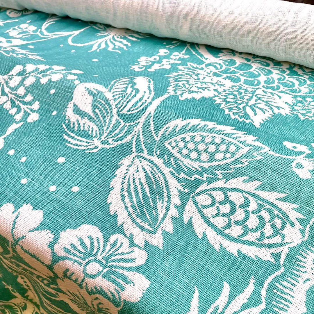 3 YARDS  / 100% Cotton Turquoise Blue White Fabric