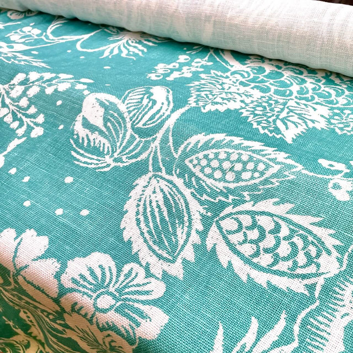 3 YARDS  / 100% Cotton Turquoise Blue White Fabric