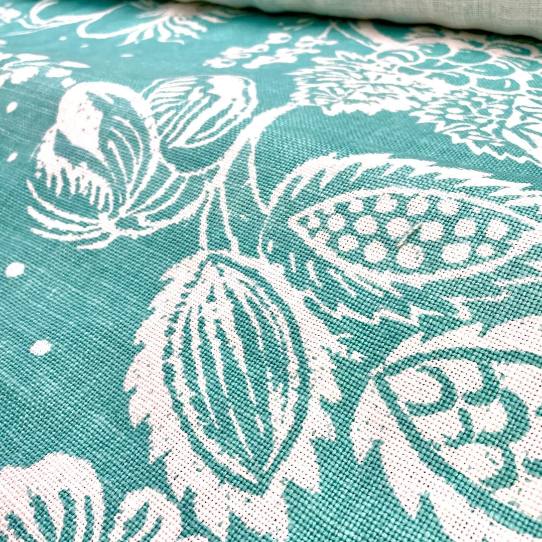 3 YARDS  / 100% Cotton Turquoise Blue White Fabric