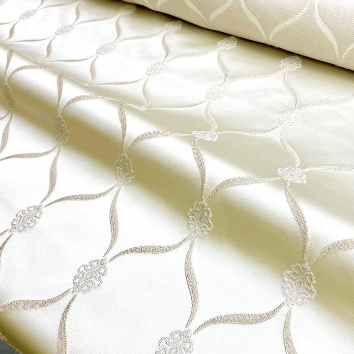 3 YARDS / Light Beige Trellis Soft Sheen Jacquard Fabric