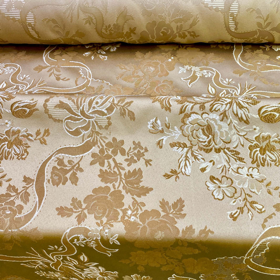 Talemir Golden Brown Floral Brocade Jacquard Fabric