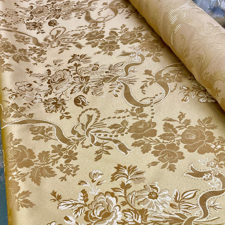 Talemir Golden Brown Floral Brocade Jacquard Fabric