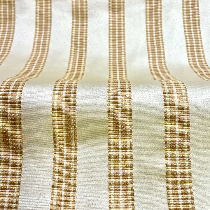 Gold Brown Striped Pattern on Beige Jacquard Fabric
