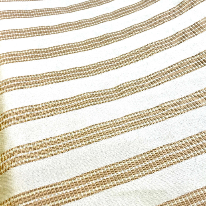 Gold Brown Striped Pattern on Beige Jacquard Fabric