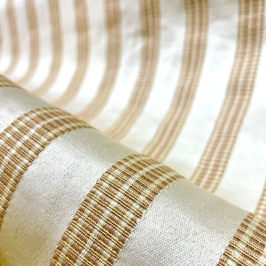 Gold Brown Striped Pattern on Beige Jacquard Fabric