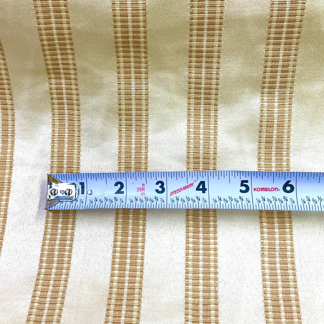 Gold Brown Striped Pattern on Beige Jacquard Fabric