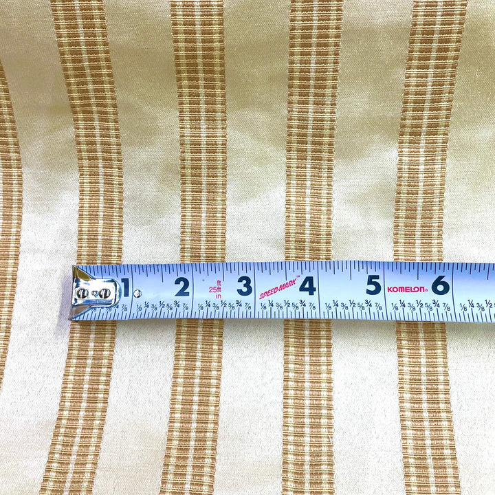 Gold Brown Striped Pattern on Beige Jacquard Fabric