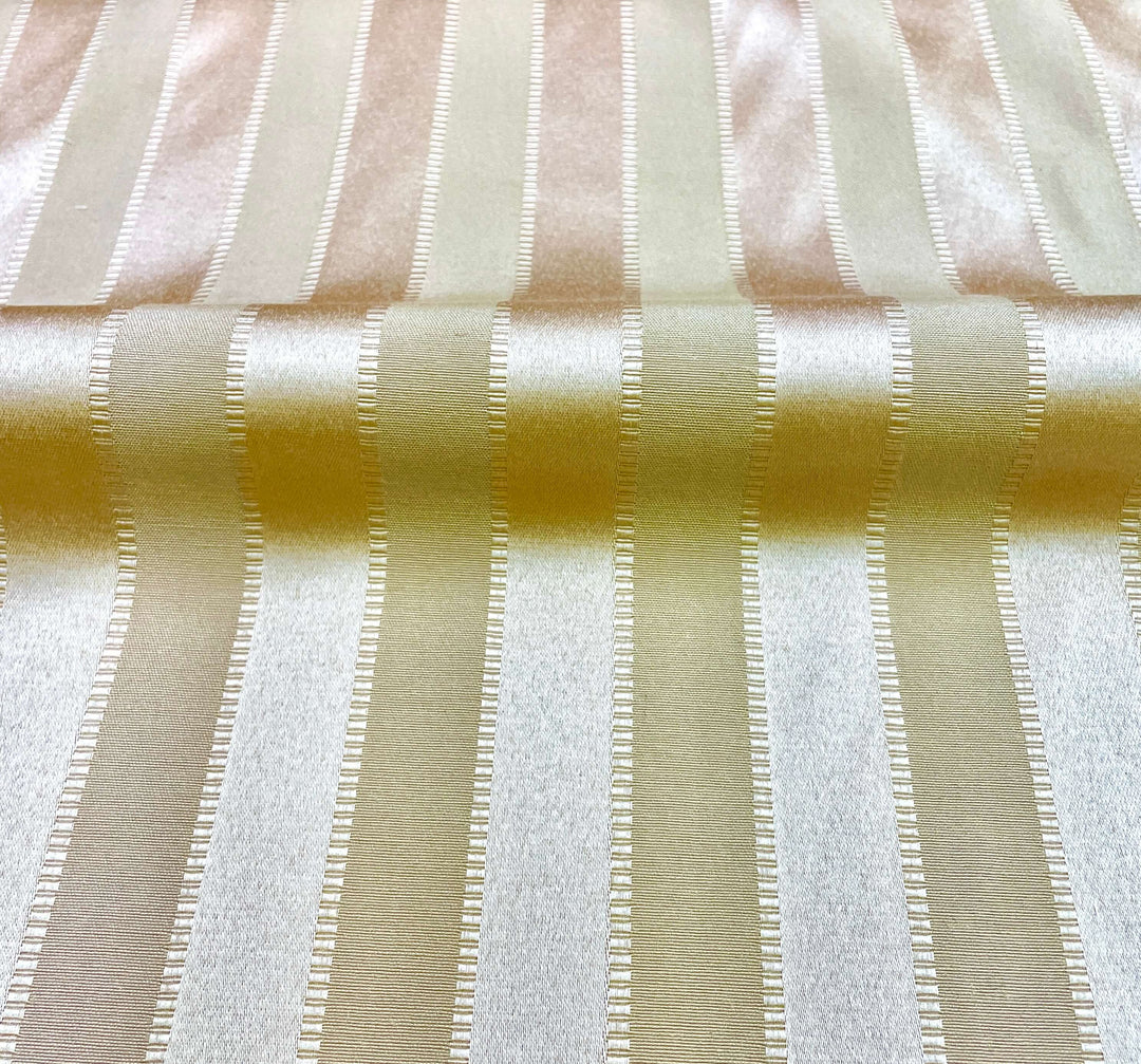 Gold Brown Striped Pattern on Beige Jacquard Fabric