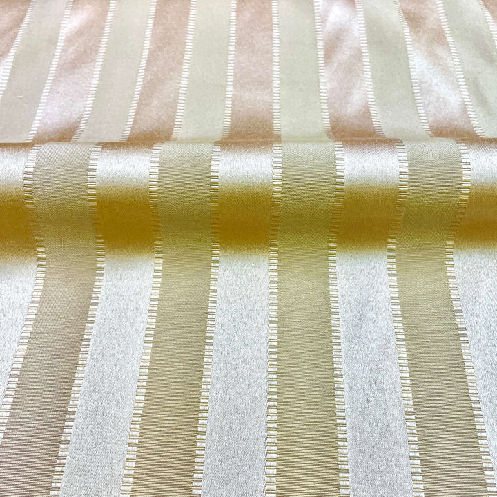 Soft Sheen Golden Brown Striped Pattern on Beige Jacquard Fabric