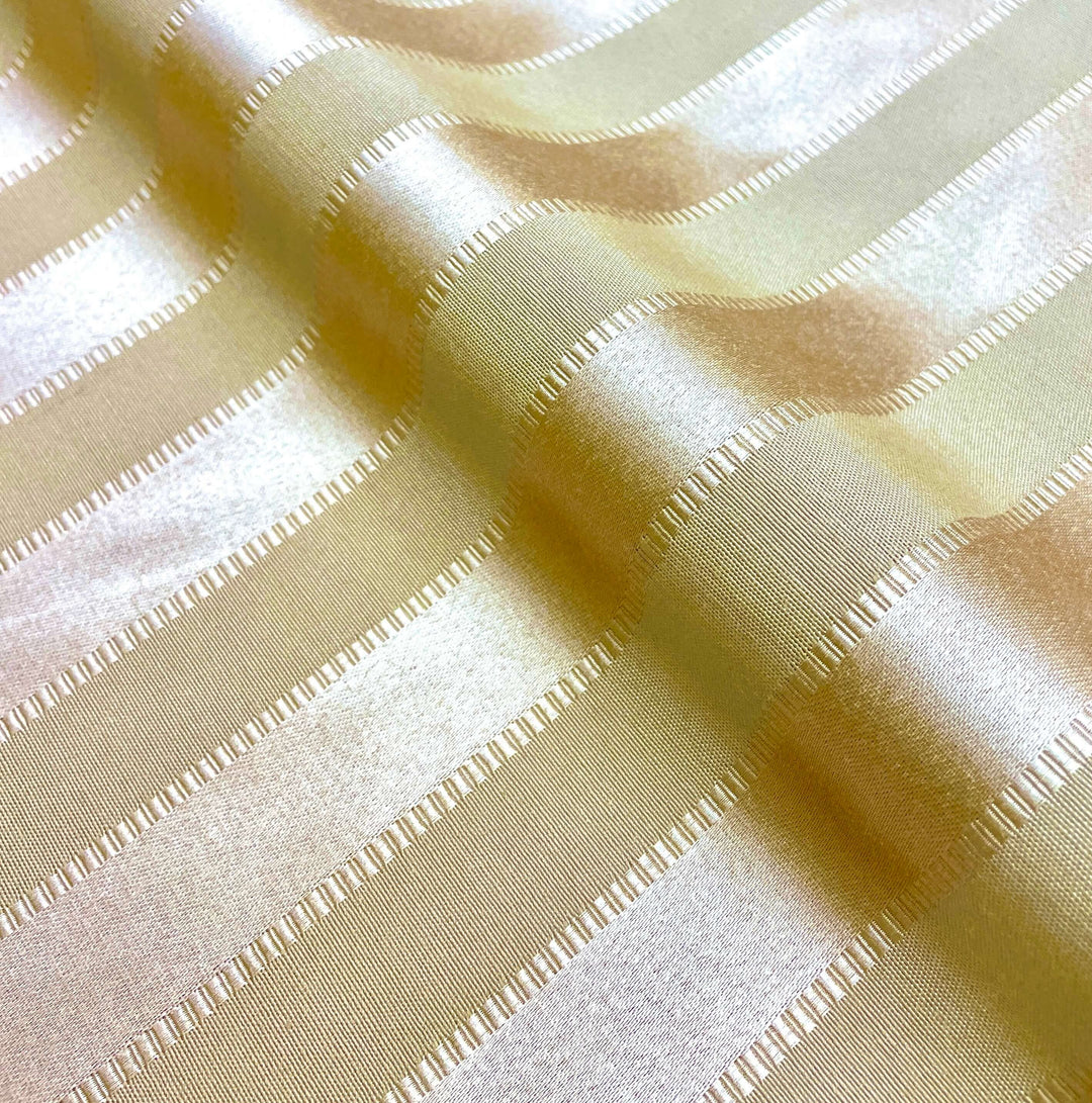 Soft Sheen Golden Brown Striped Pattern on Beige Jacquard Fabric