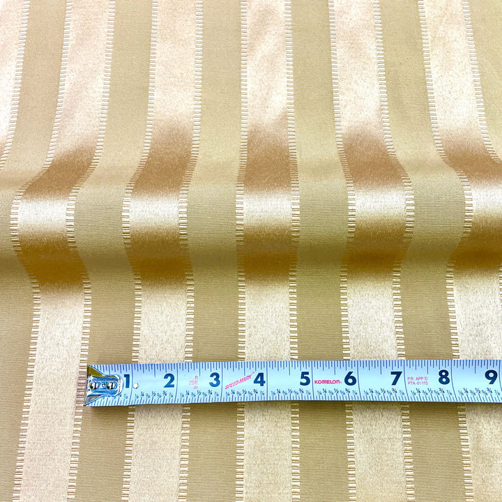 Soft Sheen Golden Brown Striped Pattern on Beige Jacquard Fabric