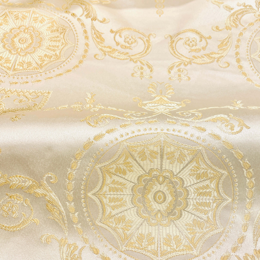 Ivory Gold Classic Medallion Jacquard Fabric