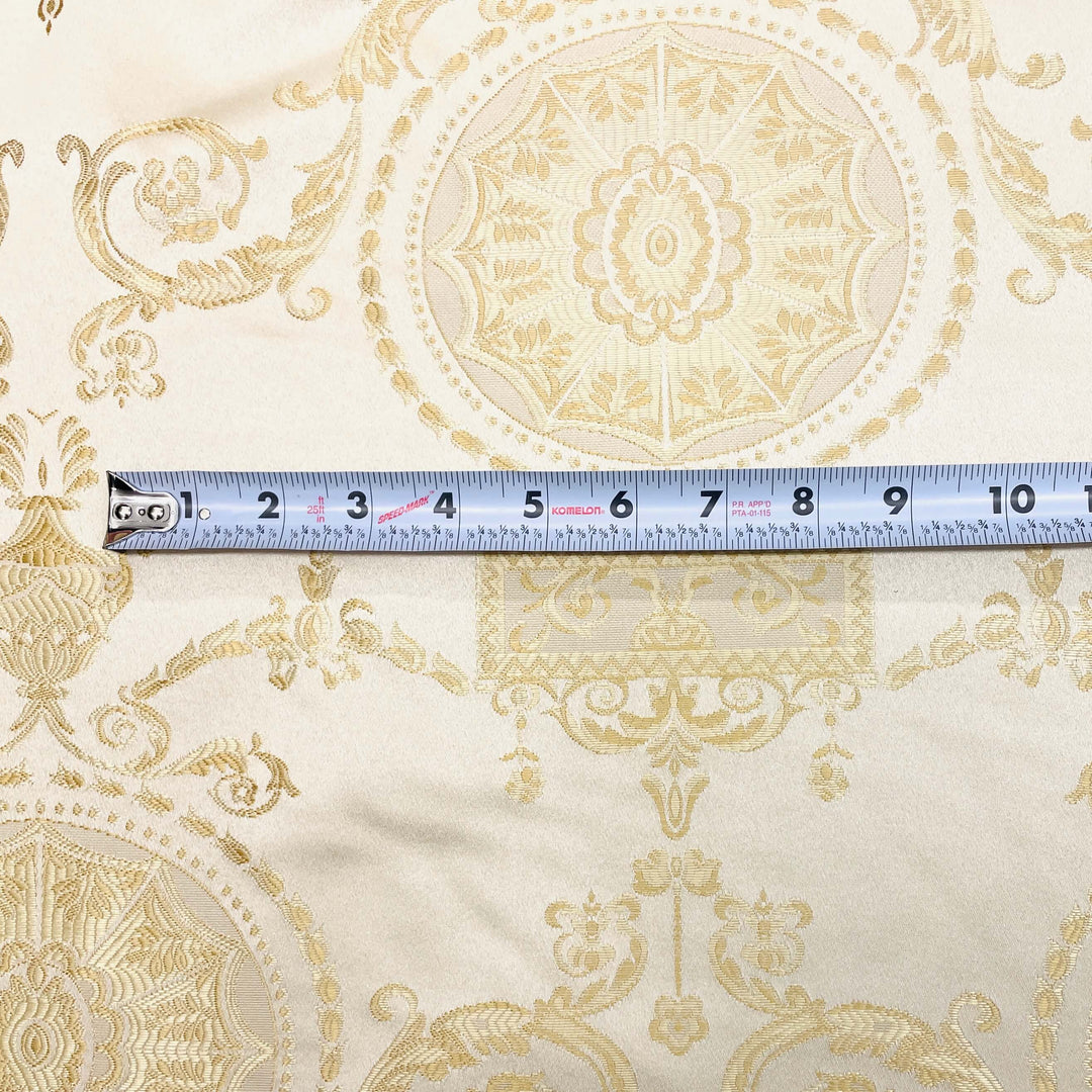Ivory Gold Classic Medallion Jacquard Fabric