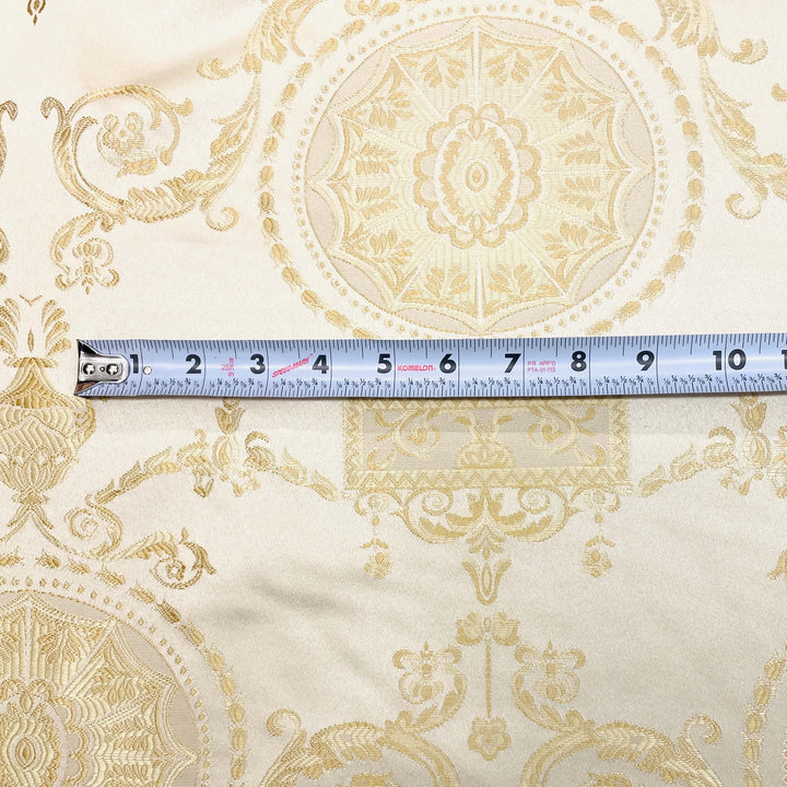 Ivory Gold Classic Medallion Jacquard Fabric