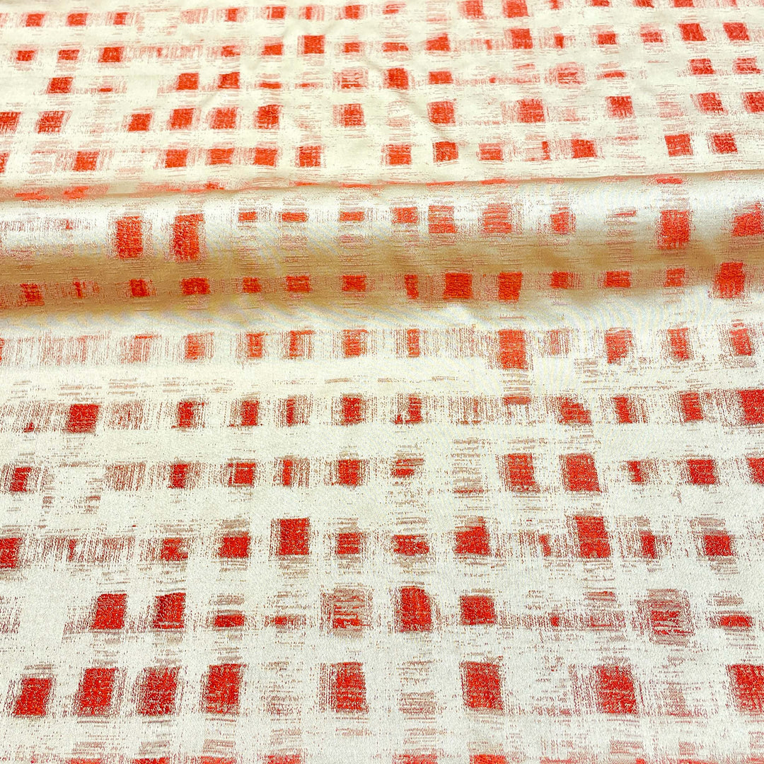 Geometric Crimson Dark Orange Beige Jacquard Fabric