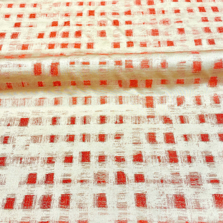 Geometric Crimson Dark Orange Beige Jacquard Fabric